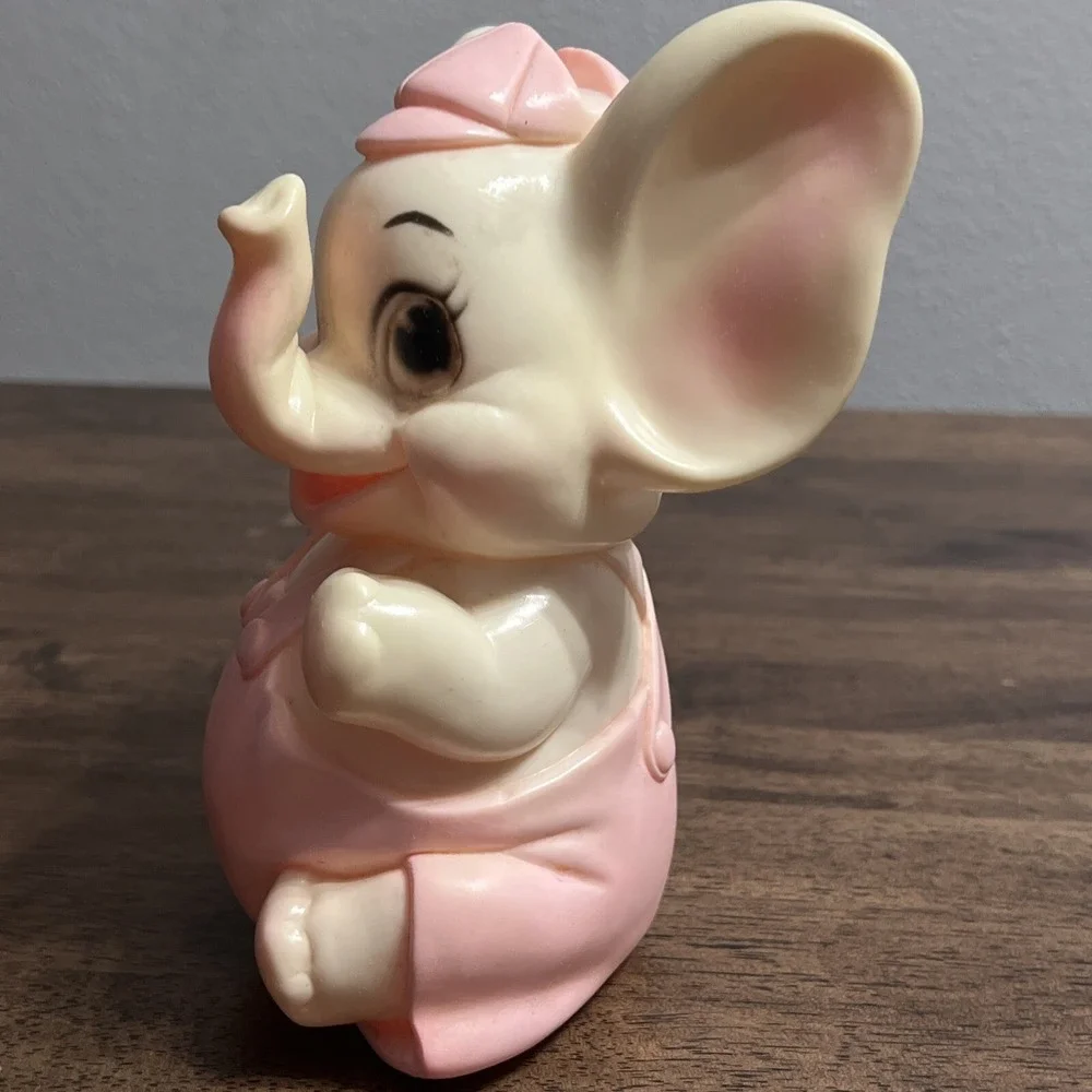 Vintage Retro Sanitoy 70's Pink White Elephant Squeaker Toy Nursery Squeaks‎